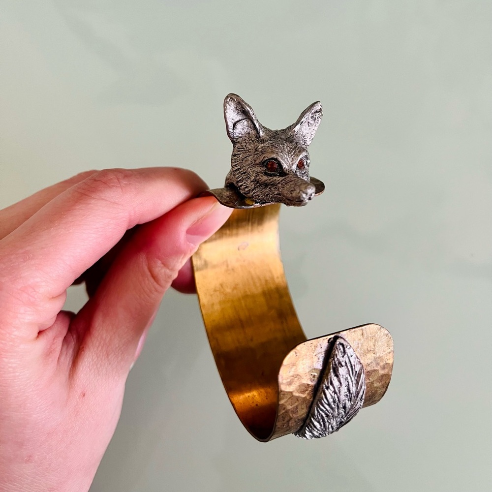 Miss Ellie NYC Custom Made Cuff Bracelet W Pewter Fox Figure Rare Retired Design